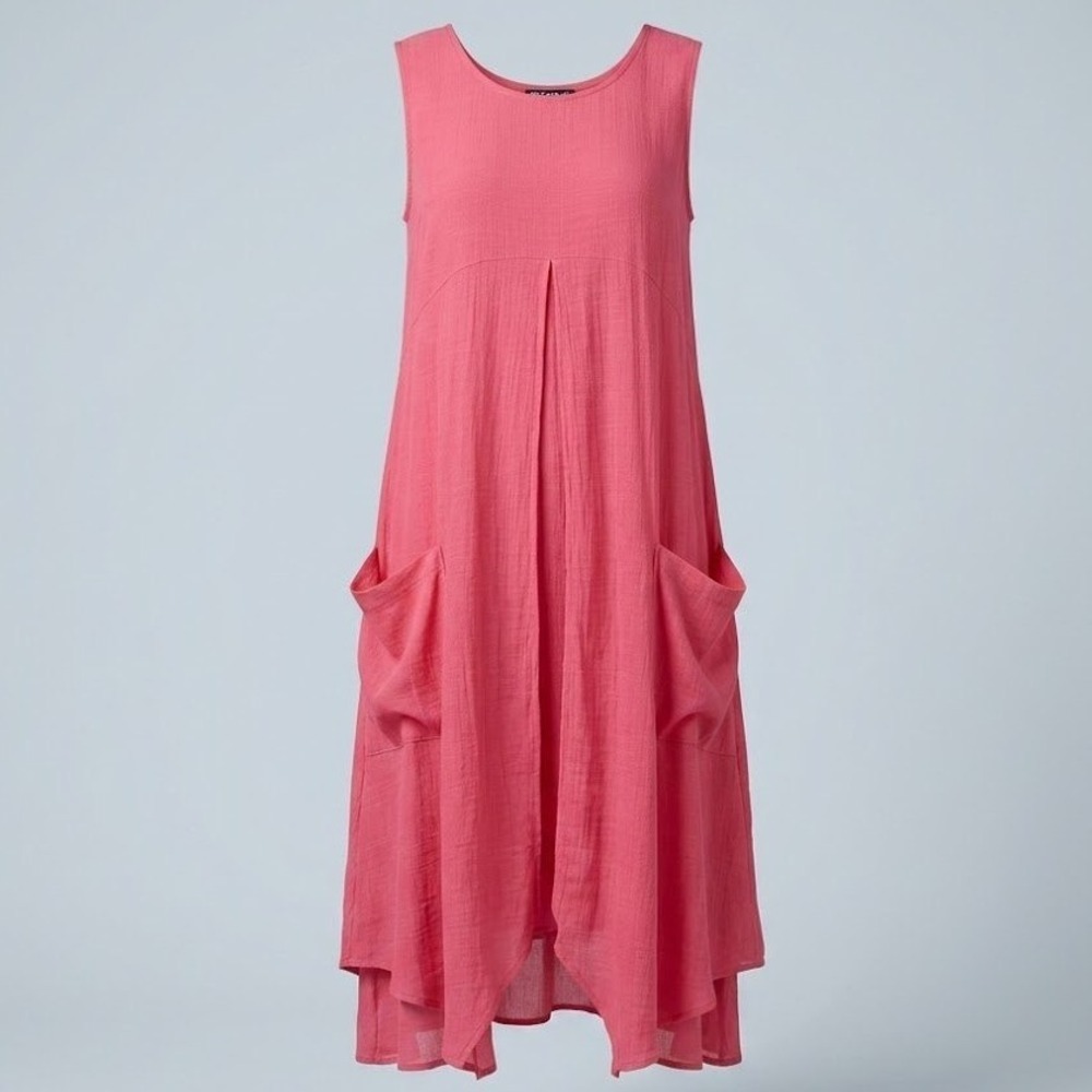 Picadilly‎ Canada Lagenlook Dress Pink Rayon Blend Pockets Slouchy Womens Size M